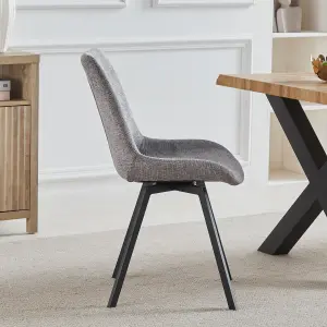 Set of 2 Caino Swivel Seat Fabric Dining Chairs - Grey