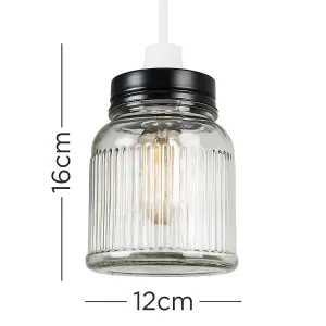 ValueLights Retro Style Clear Glass Ribbed Design Jar Ceiling Pendant Light Shade