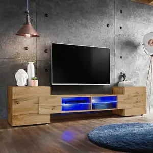 Merano Wide TV Unit with Storage & Led Lighting - Wotan Oak