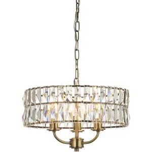 Multi Arm Hanging Ceiling Pendant Light - Antique Brass Plate & Clear Crystal Glass - 3 X 6W LED E14