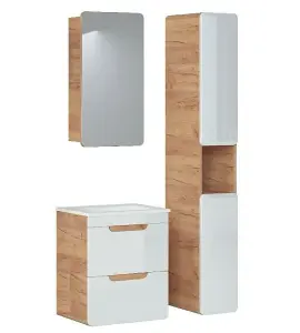 Bathroom Furniture Set 500 Vanity Unit Mirror Slim Tallboy White Gloss Oak Aruba