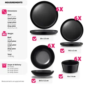 Crockery Set Una - 6 of each dinnerware, dishwasher- and microwave-safe - black 24 pc