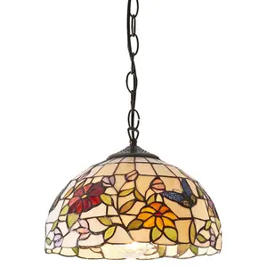 Small Tiffany Butterfly Pendant Ceiling Light - Dark Bronze Finish - Needs 60W E27 GLS