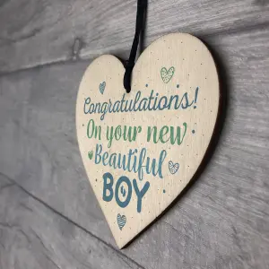 Red Ocean Newborn Baby Boy Gift Present Christening Shower Pregnancy Congratulations Keepsake Wood Heart Plaque