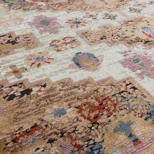 Traditional Beige Persian Bordered Geometric Easy To Clean Rug For Dining Room Bedroom & Living Room-120cm X 170cm