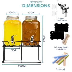 HEFTMAN 2 X 4L Glass Drink Dispenser With Stand