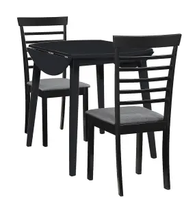 Hallowood Furniture Ledbury Drop Leaf Round Table Set with 2 Chairs in Black Finish