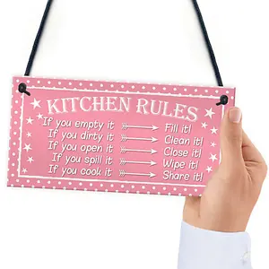 Red Ocean Funny Kitchen Rules Polka Dot Funny Home Decorative Hanging Plaque Friendship Gift Wall Sign