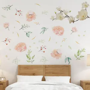 Walplus White Magnolia With Pink Watercolour Flowers Wall Stickers Mural Decal