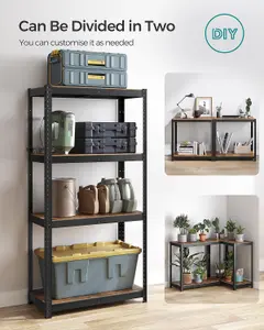 SONGMICS Industrial Adjustable Storage Shelves, 4 Tier, Shelving Unit, for Living Room, Kitchen, Garage, Rustic Brown and Black