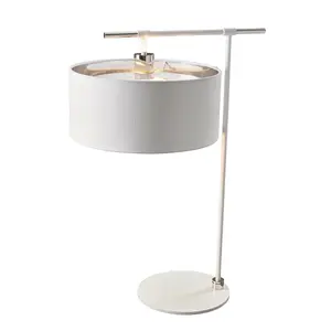 Table Lamp White Silver Metallic Lined Shade Highly Polished Nickel LED E27 60W