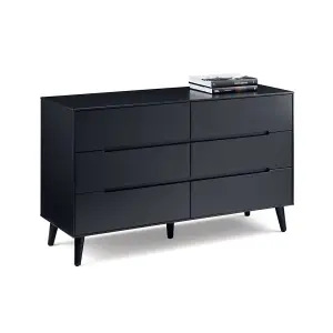 Retro Anthracite Wide Chest - 6 Drawers