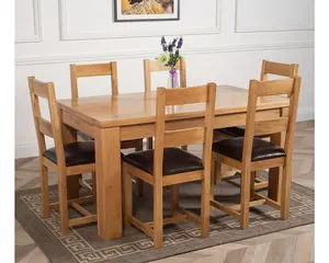 Dakota 152 x 87 cm Chunky Medium Oak Dining Table and 6 Chairs Dining Set with Lincoln Chairs