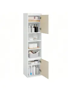 VASAGLE Bathroom Cabinet Wall-Mounted, Tall Bathroom Wall Cabinet, Adjustable Door Swing Direction, 7 Compartments