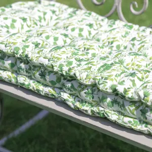 Vintage Green Leaf Print Cotton Outdoor Garden Furniture Bench Cushion