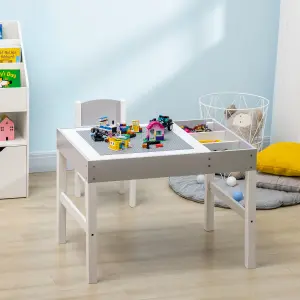 HOMCOM kids Table and Chair Set 2 in 1 Activity Play Table for Bricks Grey