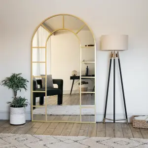 Jobu home - Mio - Full Length Gold Metal Arched Window Mirror - 200cm x 120cm