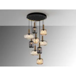 Luminosa Norma 9 Light Cluster Pendant Ceiling Light Black, Brass, 3 Crystal Tones, E27