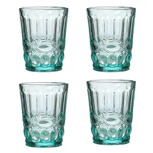 Set of 4 Vintage Luxury Turquoise Drinking Glass Whiskey Glass Tumblers 240ml