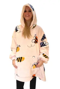 Urban Unique Bumble Bees Sherpa Fleece Hoodie Blanket/Throw Pink Oversized