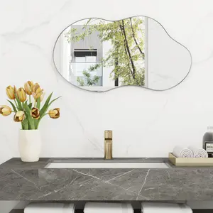 Asymmetrical Metal Framed Wall Accent Mirror Silver / 81.3cm H x 55.1cm W