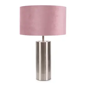 ValueLights Lexy Brushed Chrome Touch Table Lamp with Blush Pink Velvet Shade