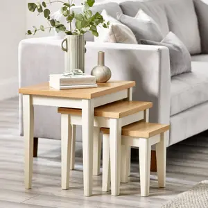 Abundance Solid Wood 3 Piece Living Room Table Set - Traditional Farmhouse Cottage Nesting Tables