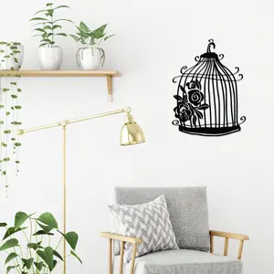 Decortie Modern Metal Wall Art Cage Home Ornament Decorative Minimalist Design Hanging Wall Sculpture, Black