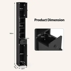 Costway Bathroom Tall Cabinet Slim Freestanding Storage Organizer Cupboard w/ 2 Doors