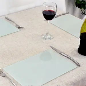 Harbour Housewares - Glass Placemats & Coasters Set - 30cm x 20cm - White - 12pc