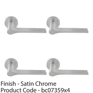 4 PACK - Contemporary Flat Door Handle Set - Satin Chrome Sleek Lever on Round Rose