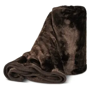 Hibernate Collection Soft Faux Mink Throw Thick Luxury Blanket - King Dark Chocolate Brown