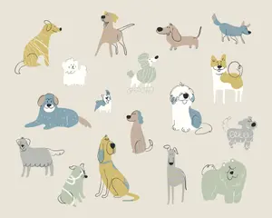 Origin Murals Happy Dogs Grey Matt Smooth Paste the Wall Mural 300cm wide x 240cm high