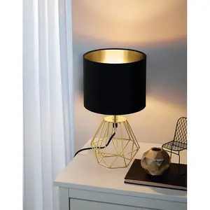 EGLO Carlton 2 Black And Gold Metal And Fabric Table Lamp, (D) 16.5cm