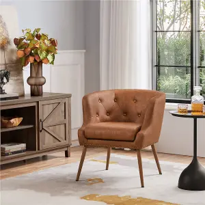 Yaheetech Retro Brown Button Tufted Faux Leather Armchair with Metal Legs