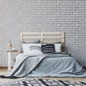 Superfresco Milan Grey Silver effect Brick Smooth Wallpaper