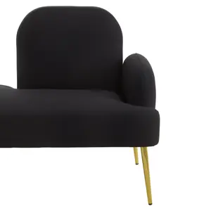 Interiors by Premier Stylish Left Arm Black Chaise Lounge, Sofa Couch With Gold Finish Metal Legs,Black Upholstered Lounge Sofa