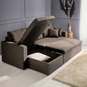 sweeek. 3-seater reversible corner sofa bed with storage Ida Taupe Grey 219x84x68 cm