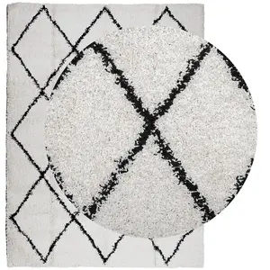 Shaggy Rug PAMPLONA High Pile Modern Cream and Black 300x400 cm