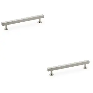 2 PACK - Straight Square Bar Pull Handle - Satin Nickel 160mm Centres SOLID BRASS Drawer