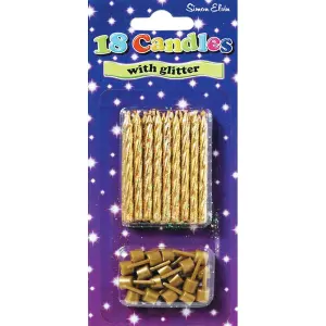 Simon Elvin 18 Glitter Birthday Candles With Holders (Pack Of 6) Gold (One Size)