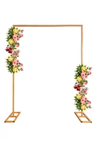 Rectangle Arch Stand Metal Backdrop Stand with Base Garden Arbors - 1.5m x 2m, Gold