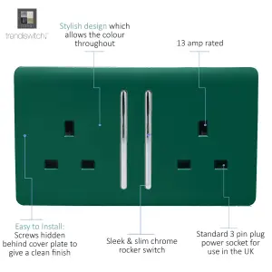 Trendiswitch DARK GREEN 2 Gang Long Switched Socket