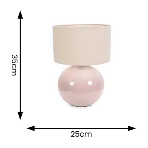 ValueLights Bosco Stone Natural Ceramic Table Lamp with Natural Drum Shade - LED Bulb Included