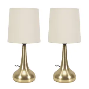 Riorita Pair of Chrome Touch Table Lamps with Fabric Shade and LED Bulbs Brushed Gold / Cream / Yes