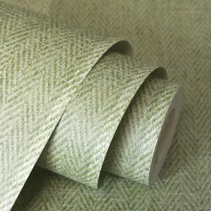 Crown M1866 Harris Stripe Luxury Textured Wallpaper, Green