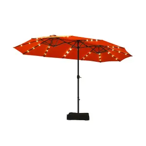 Costway 460x270cm Solar LED Patio Double-Sided Umbrella w/Base & Crank Camping