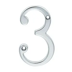 Polished Chrome Door Number 3 75mm Height 4mm Depth House Numeral Plaque