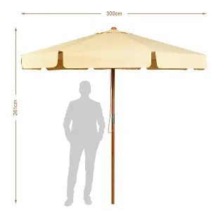 Costway 3m Garden Parasol Tilt Bar Market Table Umbrella with Valance and 8 Solid Ribs