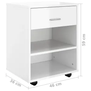 Berkfield Rolling Cabinet High Gloss White 46x36x59 cm Engineered Wood